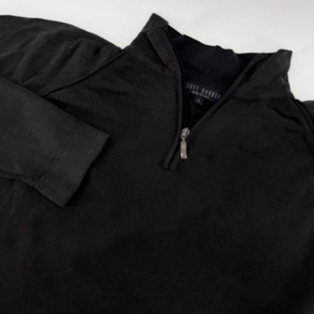 Scott Barber Italy Womens Cotton Quarter Zip Pullover Sweater‎ Gray/Black Large